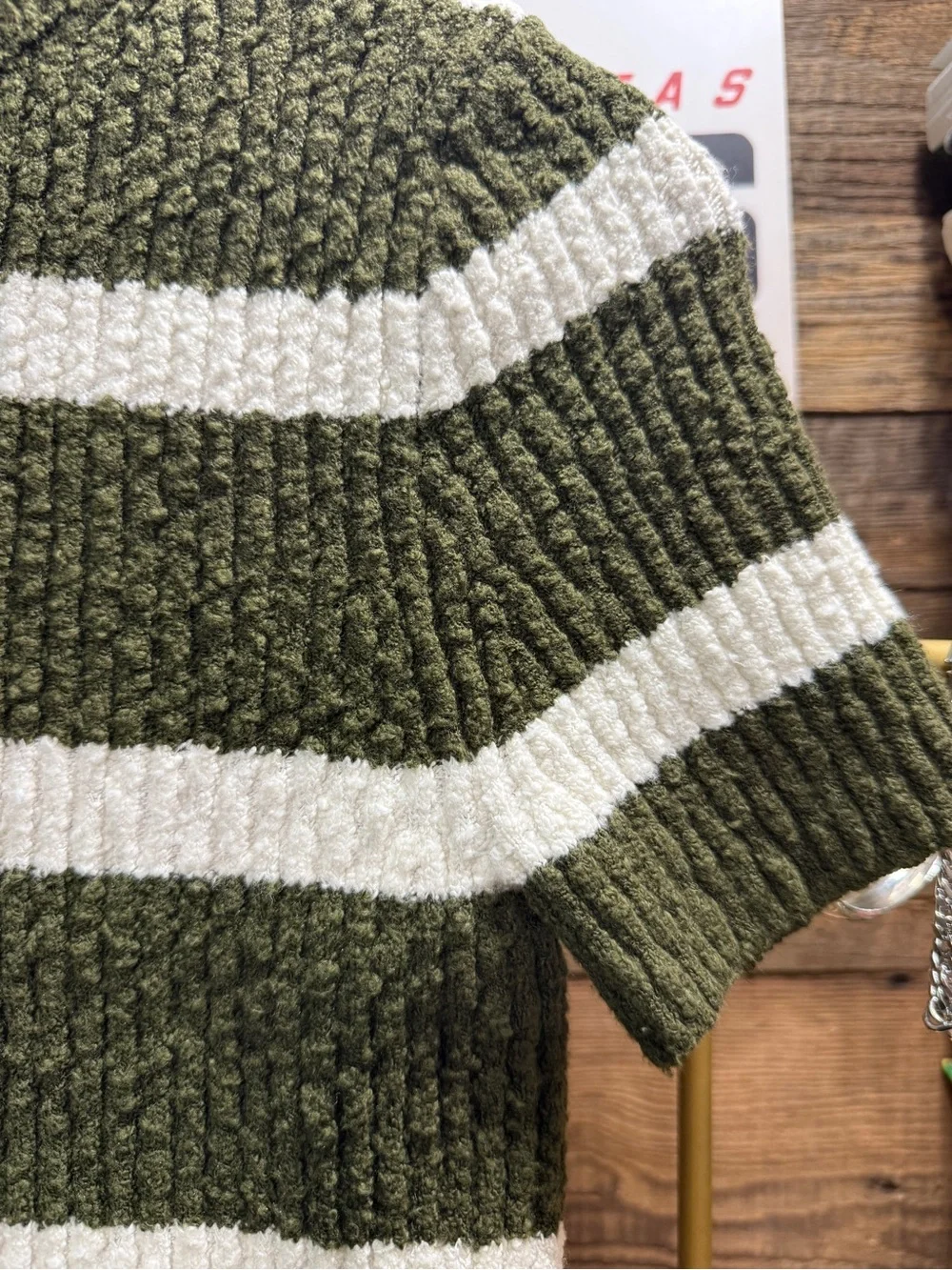 J. Crew Olive & Cream Striped Ribbed Crewneck Sweater